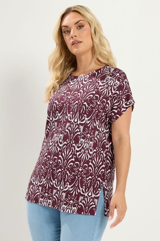 YOURS Plus Size Red Ikat T-Shirt | Yours Clothing 1