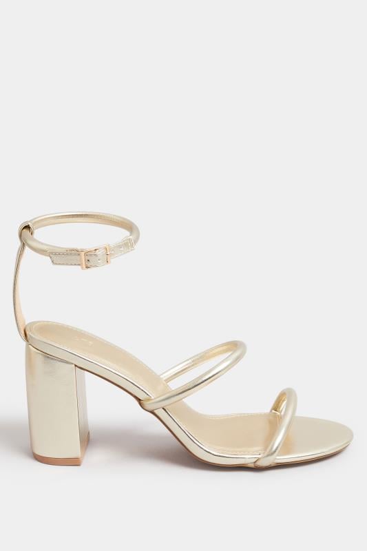 LTS Gold Multi Strap Block Heel Sandals In Standard Fit | Long Tall Sally 3