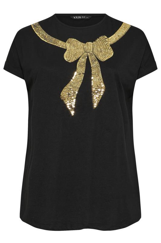 YOURS Plus Size Black Sequin Bow T-Shirt | Yours Clothing 6