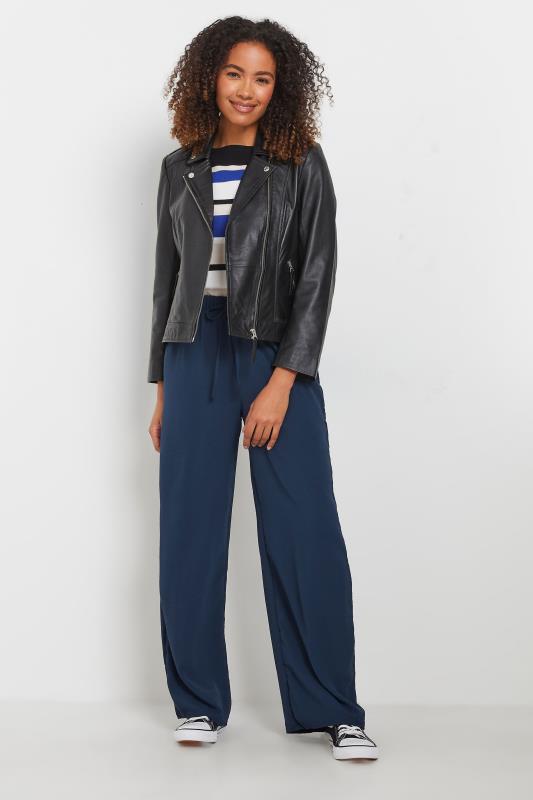 M&Co Navy Blue Crepe Wide Leg Trousers | M&Co 2