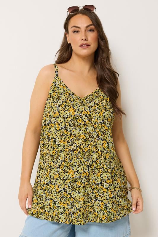YOURS Plus Size Green Floral Vest Top | Yours Clothing 1