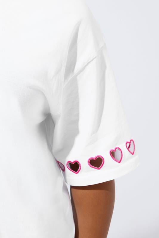 LIMITED COLLECTION Plus Size White Heart Cut Out Sleeve T-Shirt | Yours Clothing  5