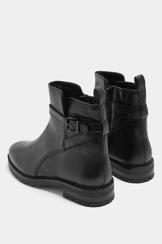 Black Leather Buckle Detail Ankle Boots In Wide E Fit  | YOURS Clothing 4