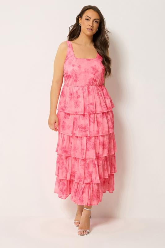  YOURS Curve Pink Floral Ruffle Dress