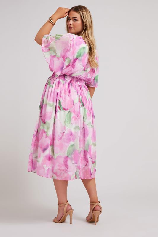 YOURS LONDON Plus Size Pink Floral Print Wrap Midi Dress | Yours Clothing 4