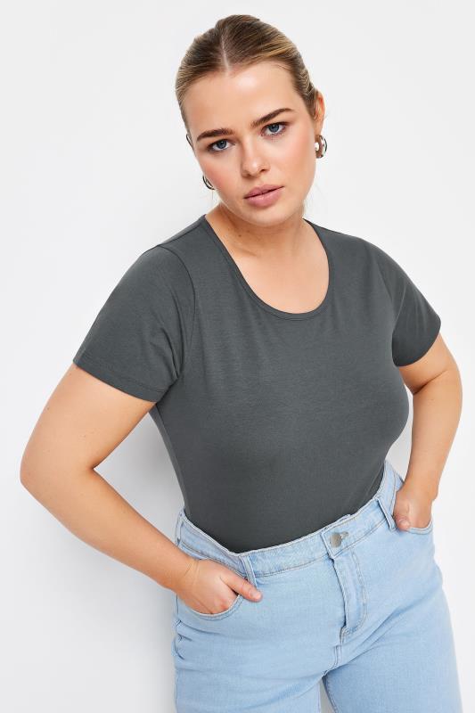 Plus Size  YOURS Curve Charcoal Grey Short Sleeve Bodysuit