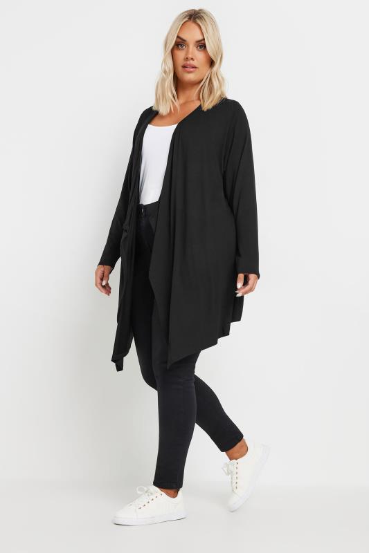 YOURS Plus Size Black Edge To Edge Waterfall Jersey Cardigan | Yours Clothing 2