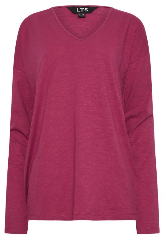 LTS Tall Burgundy Red V-Neck Long Sleeve Cotton T-Shirt | Long Tall Sally 5