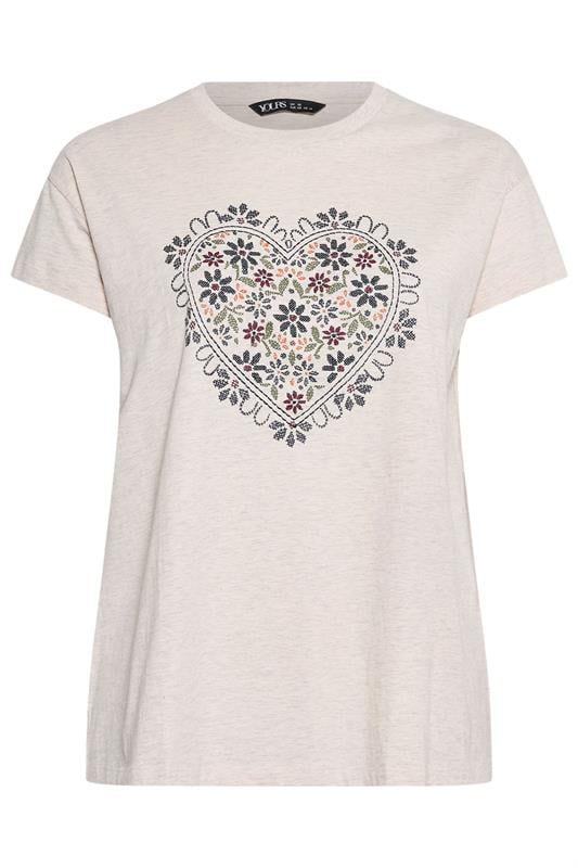 YOURS Plus Size Cream Floral Heart Embroidered T-Shirt | Yours Clothing 5