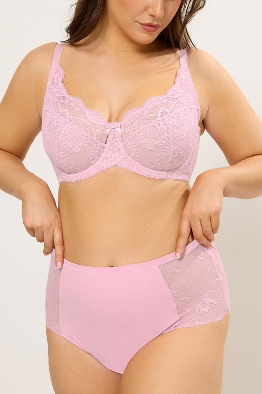  YOURS Curve Pink Microfibre Lace Full Briefs