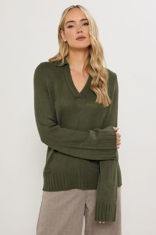 Tall  LTS Tall Khaki Green Knitted Collared Jumper