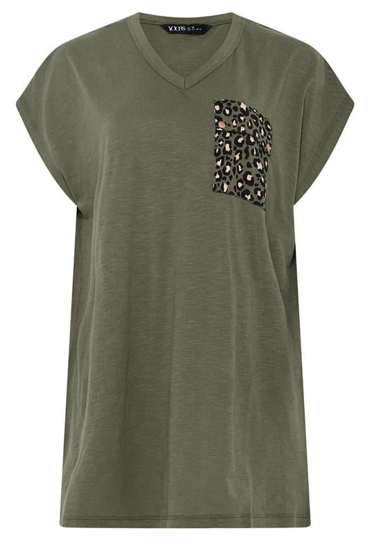 YOURS Plus Size Khaki Green Animal Stud Pocket T-Shirt | Yours Clothing 5