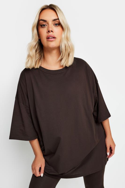 YOURS Plus Size Chocolate Brown Boxy Oversized T-Shirt | Yours Clothing  4