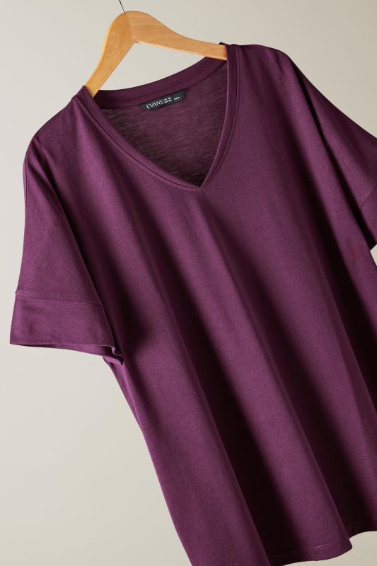 EVANS Plus Size Purple V-Neck Modal Rich T-Shirt | Evans 7