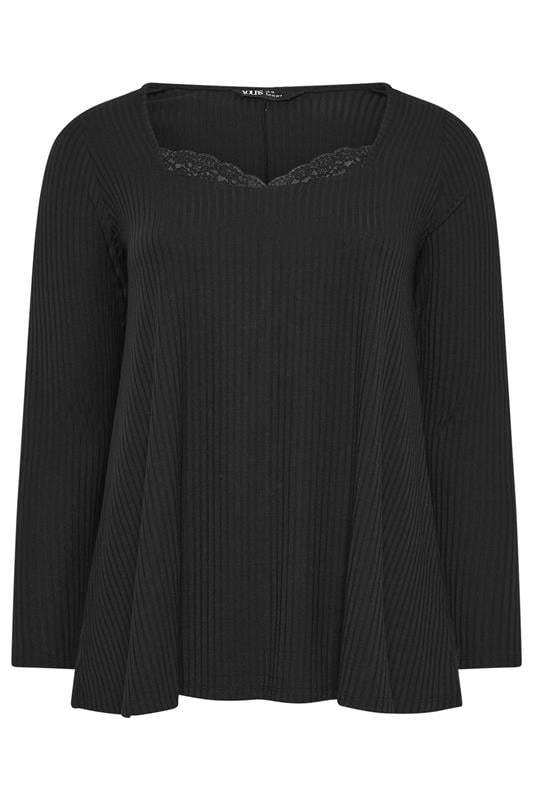 YOURS Plus Size Black Lace Insert Swing Top | Yours Clothing 5