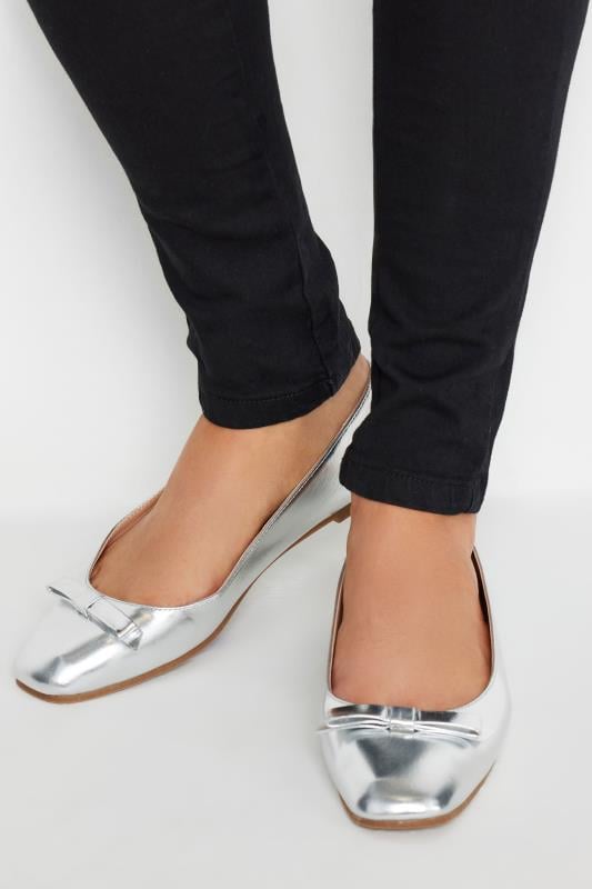 Tall  LTS Silver Faux Leather Ballet Pumps In Standard Fit