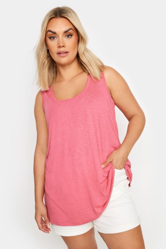 Plus Size  YOURS Curve Pink Linen Vest Top