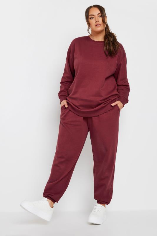 YOURS Plus Size Washed Red Cuffed Joggers | Yours Clothing 2