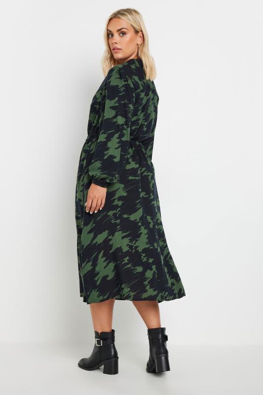 YOURS Plus Size Black & Green Abstract Print Shirt Dress | Yours Clothing  3