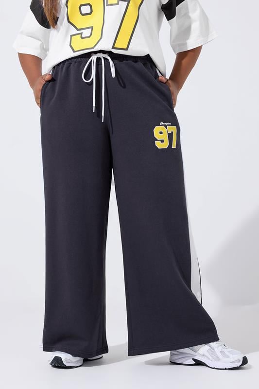 LIMITED COLLECTION Plus Size Navy Blue '97' Varsity Wide Leg Joggers | Yours Clothing 1