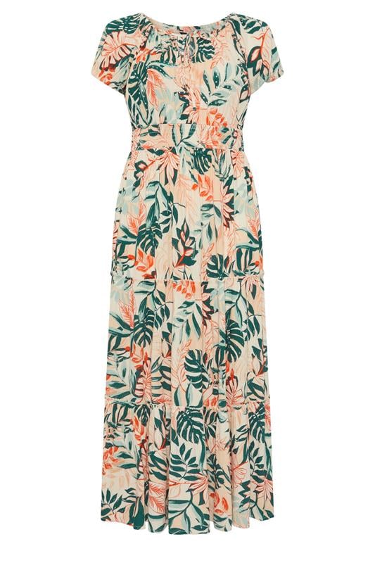 YOURS Plus Size Cream Leaf Tie Neck Bardot Maxi Dress | Yours Clothing 7