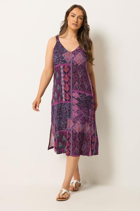 YOURS Plus Size Purple Paisley Throw On Dress | Yours Clothing 1