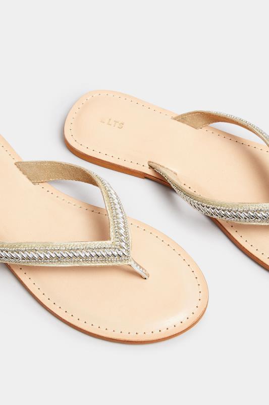 LTS Gold Embellished Flip Flop Sandal In Standard Fit | Long Tall Sally 5