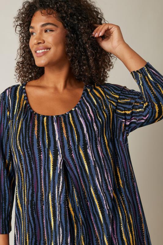 Evans Blue Stripe Print Pleat Front Tunic Top 4