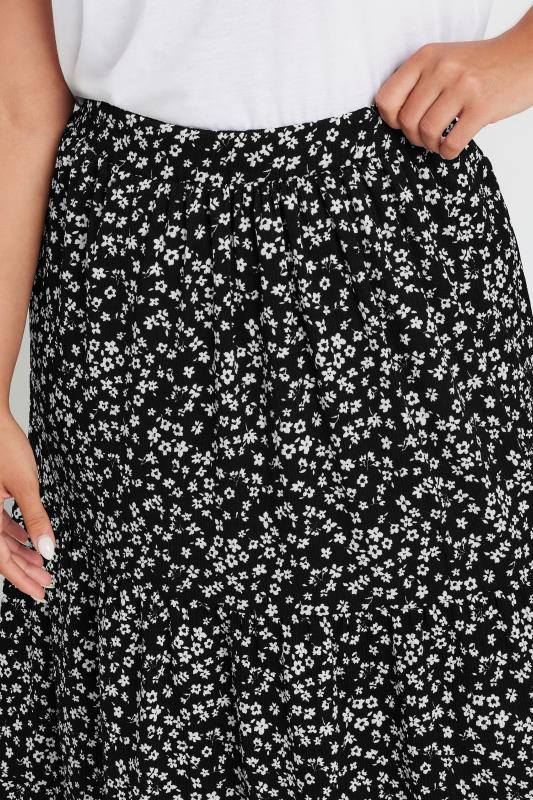 YOURS Plus Size Black Ditsy Floral Tiered Midaxi Skirt | Yours Clothing 4