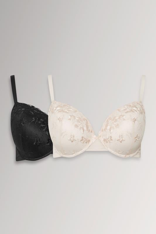  YOURSET 2 PACK Curve Black & White Floral Lace Embroidered Padded Bras