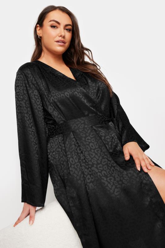 YOURS Plus Size Black Leopard Print Satin Robe | Yours Clothing  2