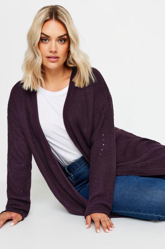 YOURS Plus Size Dark Purple Knitted Cardigan | Yours Clothing 1