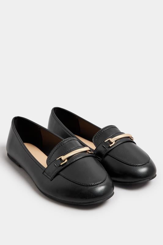 Black Faux Leather Loafers In Extra Wide EEE Fit | Yours Clothing  2