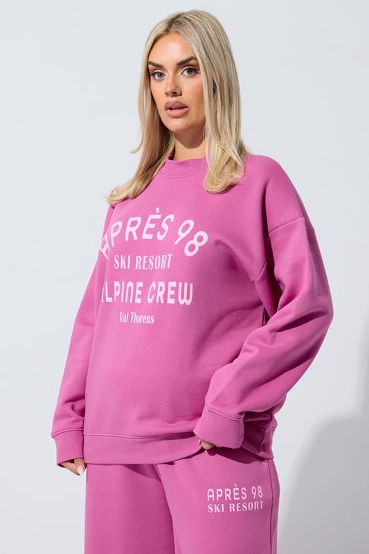 Plus Size  LIMITED COLLECTION Curve Pink 'Après 98' Slogan Sweatshirt