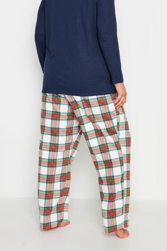 YOURS Curve Plus Size White & Red Tartan Print Fleece Pyjama Bottoms | Yours Clothing  4