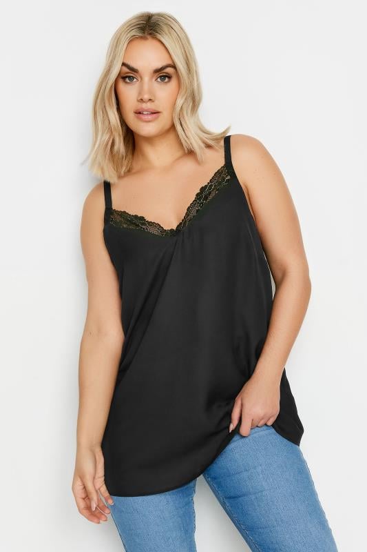 Plus Size  YOURS Curve Black Lace Trim Cami Top