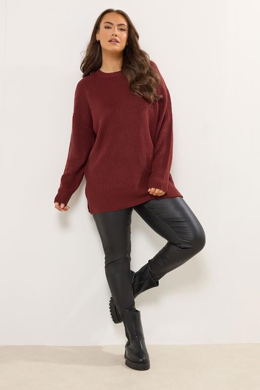YOURS Plus Size Burgundy Red Drop Shoulder Jumper| Yours Clothing 1