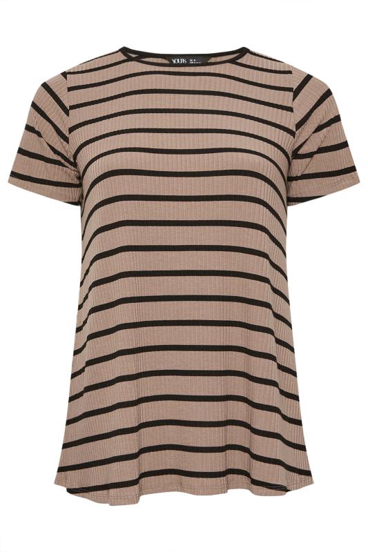 YOURS Plus Size Brown Stripe Ribbed Swing T-Shirt | Yours Clothing  5