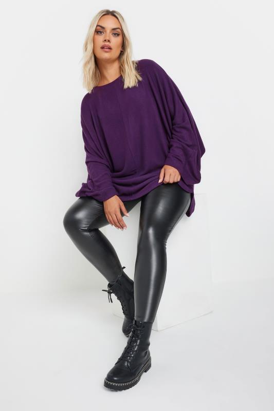 YOURS Plus Size Purple Soft Touch Batwing Sleeve Jumper | Yours Clothing 2