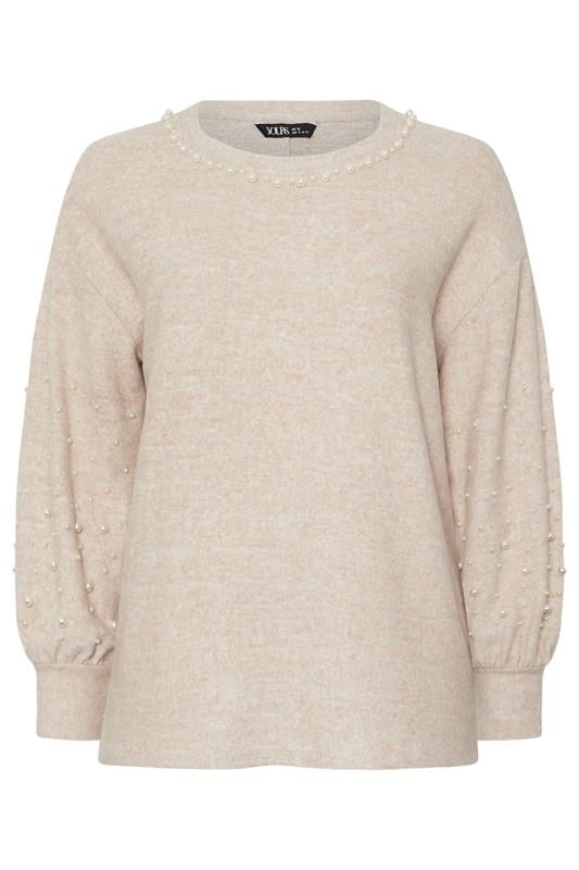 YOURS Plus Size Natural Brown Pearl Embellished Jumper | Yours Clothing 5