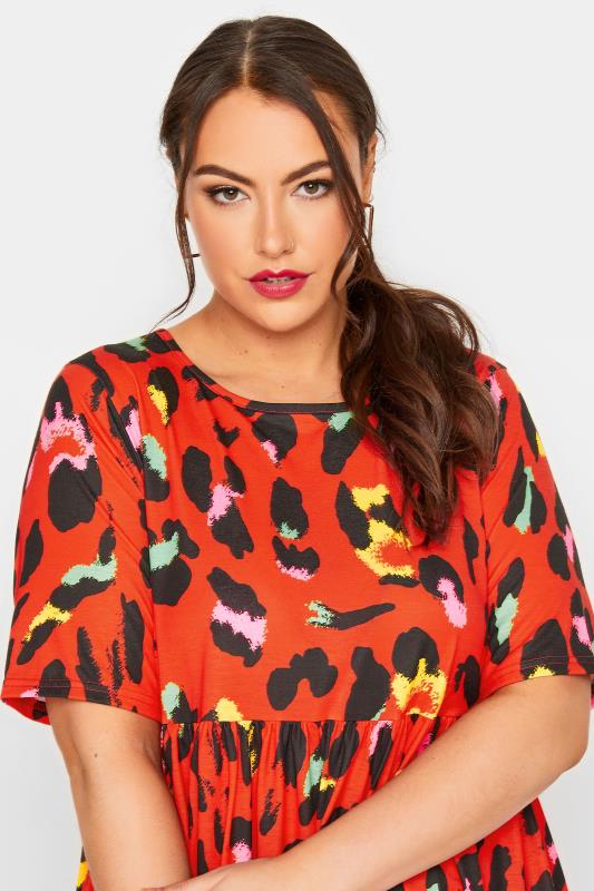 YOURS Plus Size Red Leopard Print Smock Midaxi Dress | Yours Clothing 5