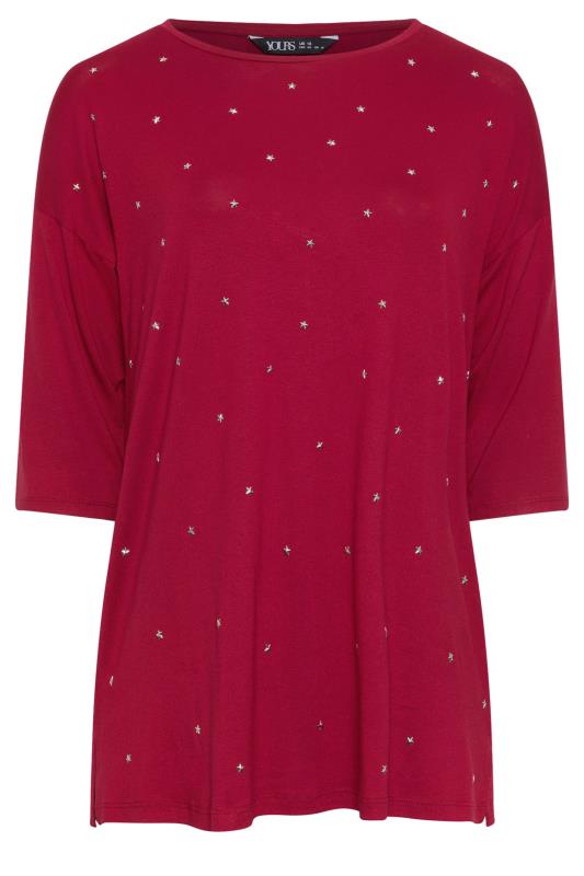 YOURS Plus Size Red Star Embellished Swing Top | Yours Clothing 6