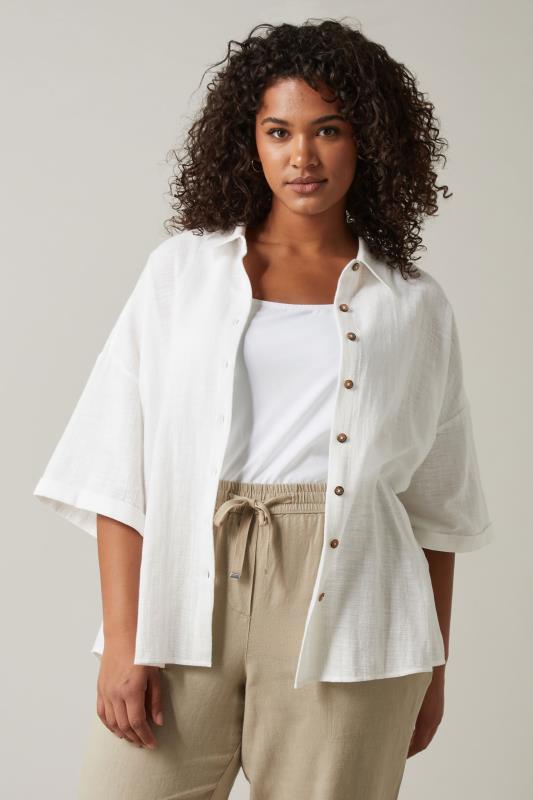 EVANS Plus Size White Cotton Shirt | Evans 1