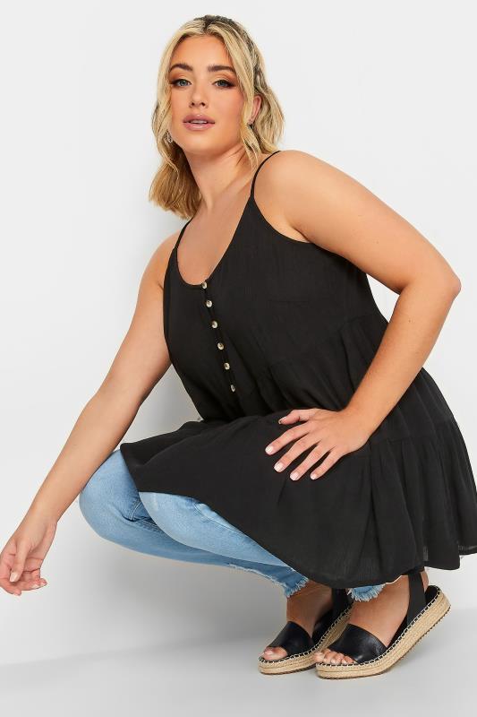 LIMITED COLLECTION Plus Size Black Crinkle Tiered Swing Vest Top | Yours Clothing 5