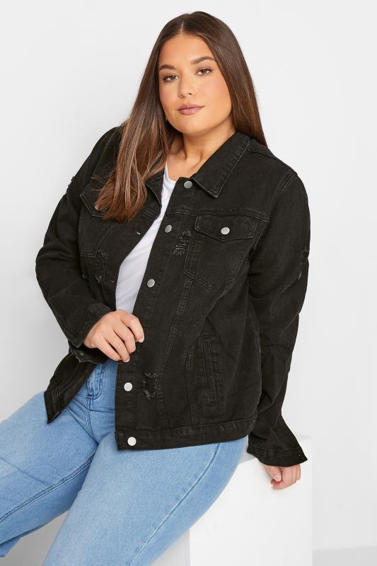 Tall  LTS Tall Black Distressed Denim Jacket