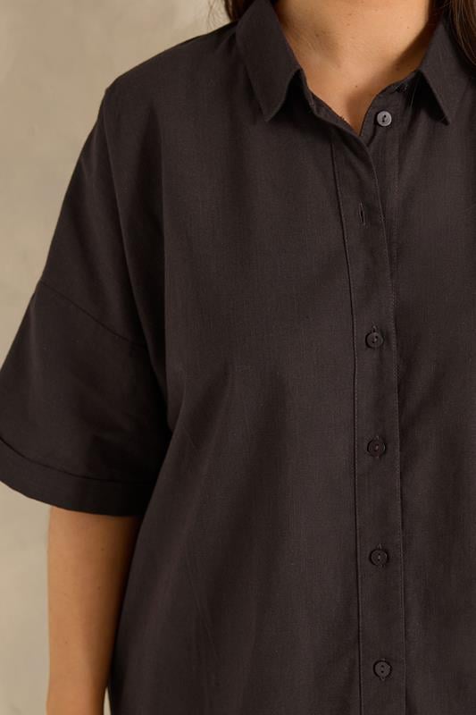 EVANS Plus Size Brown Cotton Boxy Collard Shirt | Evans  4