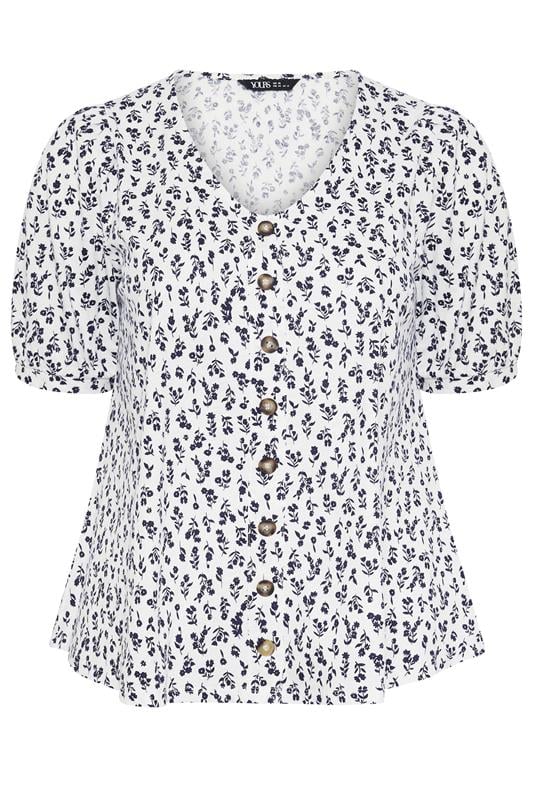 YOURS Plus Size White Floral Button Front Top | Yours Clothing 5