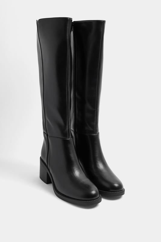 Black Faux Leather Knee High Boots In Extra Wide EEE Fit | Yours Clothing 1