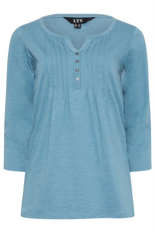 LTS Tall Womens Blue Cotton Henley Top | Long Tall Sally 5