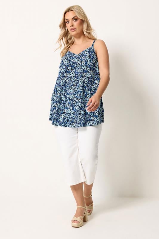 YOURS Plus Size Blue Floral Vest Top | Yours Clothing 1